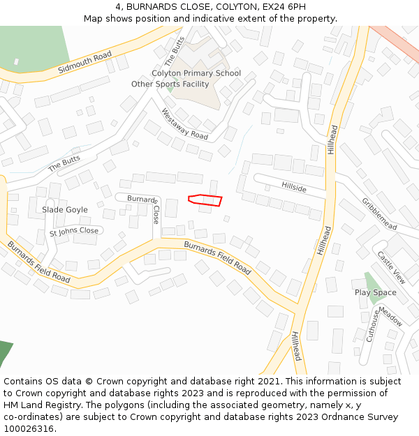4, BURNARDS CLOSE, COLYTON, EX24 6PH: Location map and indicative extent of plot