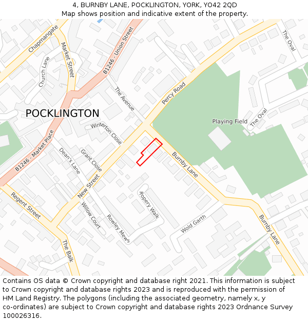 4, BURNBY LANE, POCKLINGTON, YORK, YO42 2QD: Location map and indicative extent of plot