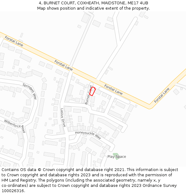 4, BURNET COURT, COXHEATH, MAIDSTONE, ME17 4UB: Location map and indicative extent of plot