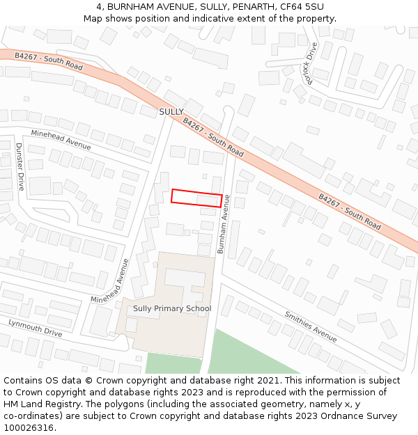 4, BURNHAM AVENUE, SULLY, PENARTH, CF64 5SU: Location map and indicative extent of plot