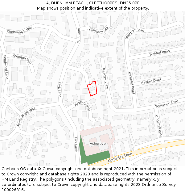 4, BURNHAM REACH, CLEETHORPES, DN35 0PE: Location map and indicative extent of plot