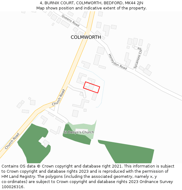 4, BURNIX COURT, COLMWORTH, BEDFORD, MK44 2JN: Location map and indicative extent of plot