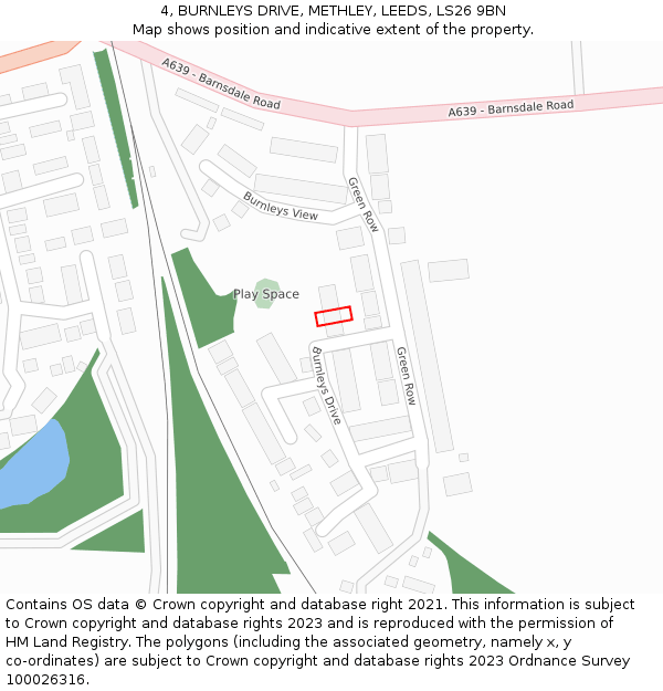 4, BURNLEYS DRIVE, METHLEY, LEEDS, LS26 9BN: Location map and indicative extent of plot