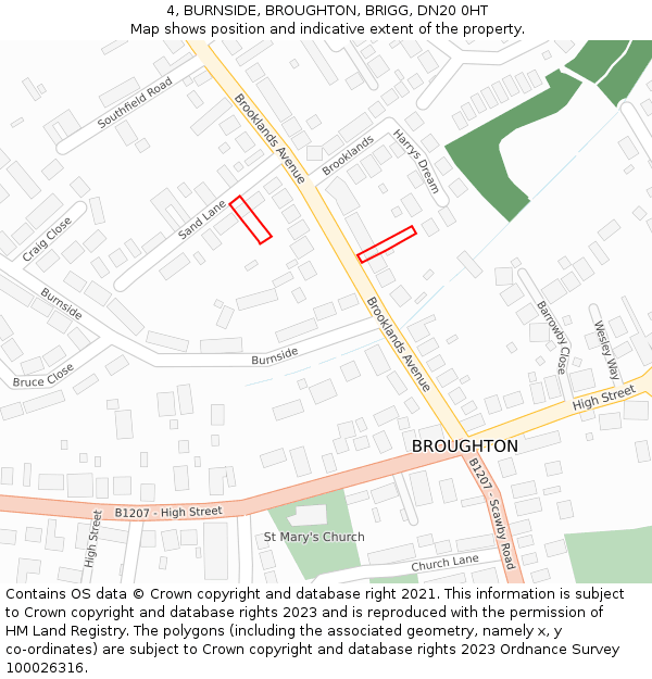 4, BURNSIDE, BROUGHTON, BRIGG, DN20 0HT: Location map and indicative extent of plot