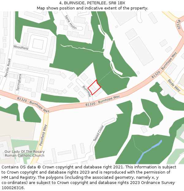 4, BURNSIDE, PETERLEE, SR8 1BX: Location map and indicative extent of plot