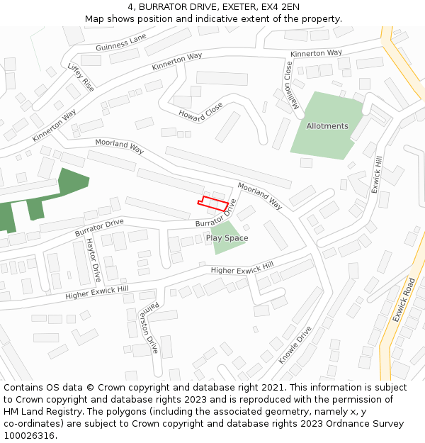 4, BURRATOR DRIVE, EXETER, EX4 2EN: Location map and indicative extent of plot