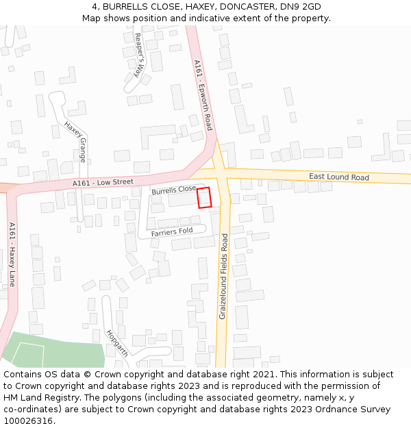 4, BURRELLS CLOSE, HAXEY, DONCASTER, DN9 2GD: Location map and indicative extent of plot