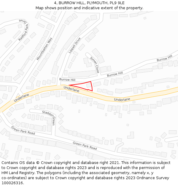 4, BURROW HILL, PLYMOUTH, PL9 9LE: Location map and indicative extent of plot