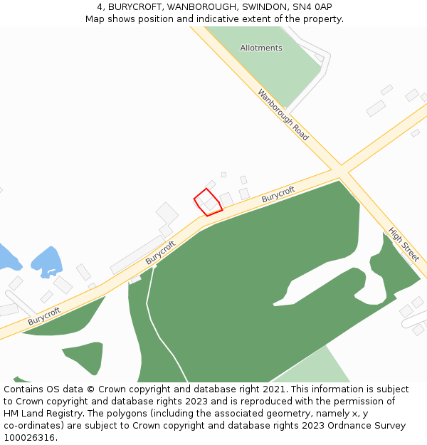 4, BURYCROFT, WANBOROUGH, SWINDON, SN4 0AP: Location map and indicative extent of plot