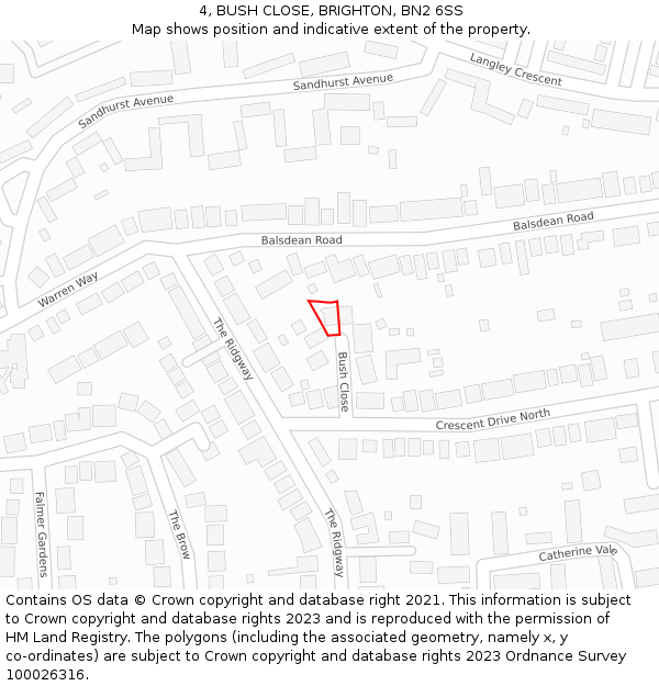 4, BUSH CLOSE, BRIGHTON, BN2 6SS: Location map and indicative extent of plot