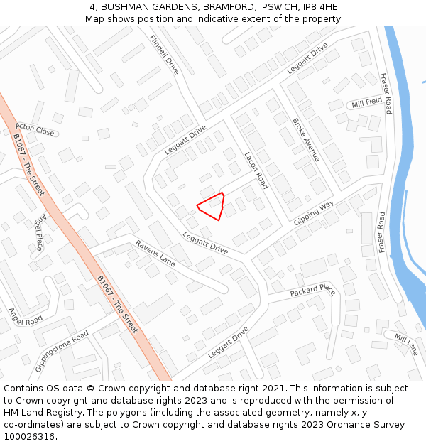 4, BUSHMAN GARDENS, BRAMFORD, IPSWICH, IP8 4HE: Location map and indicative extent of plot