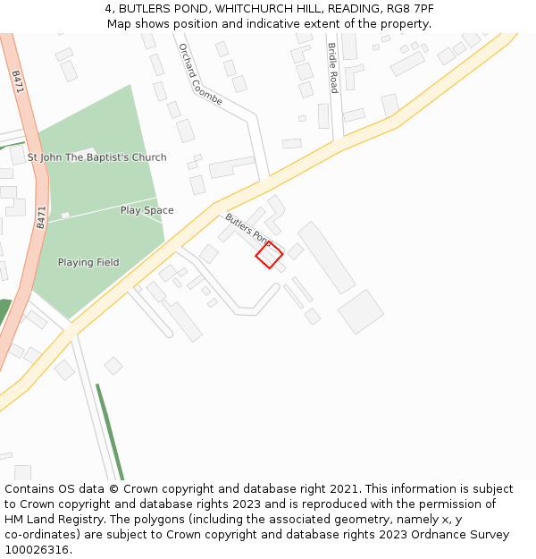 4, BUTLERS POND, WHITCHURCH HILL, READING, RG8 7PF: Location map and indicative extent of plot