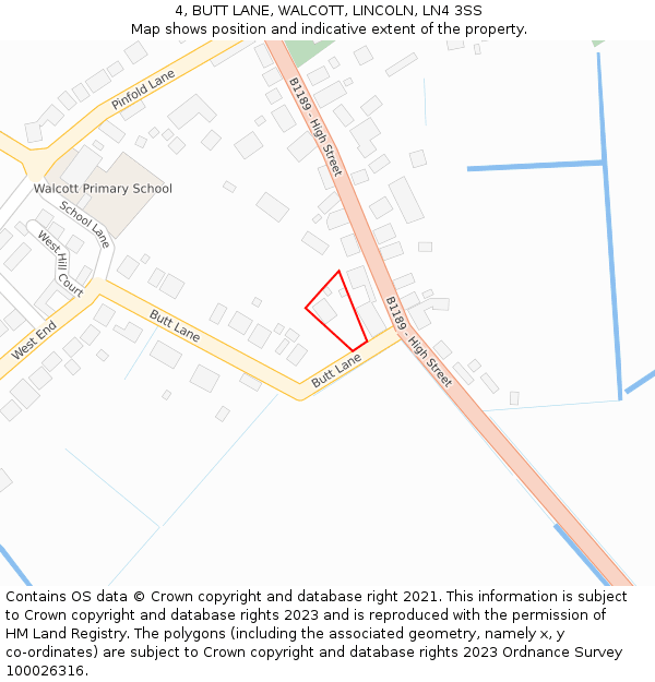 4, BUTT LANE, WALCOTT, LINCOLN, LN4 3SS: Location map and indicative extent of plot