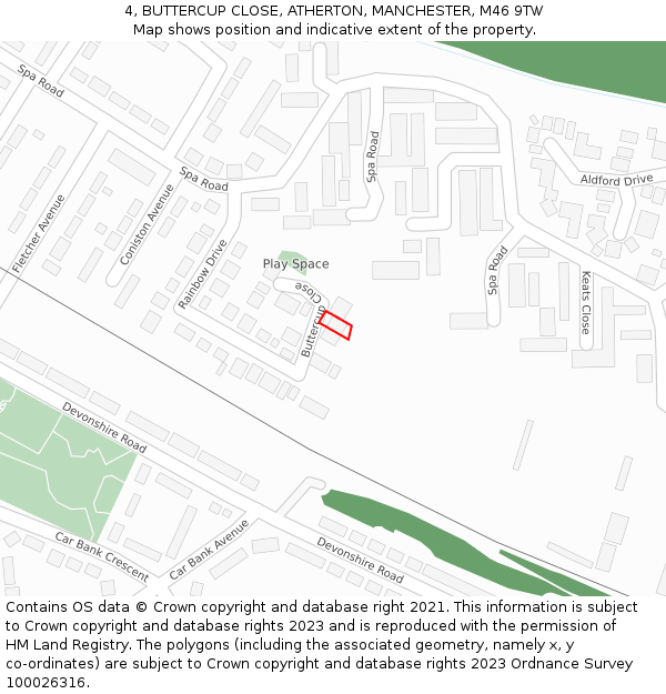 4, BUTTERCUP CLOSE, ATHERTON, MANCHESTER, M46 9TW: Location map and indicative extent of plot