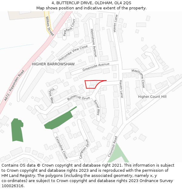 4, BUTTERCUP DRIVE, OLDHAM, OL4 2QS: Location map and indicative extent of plot