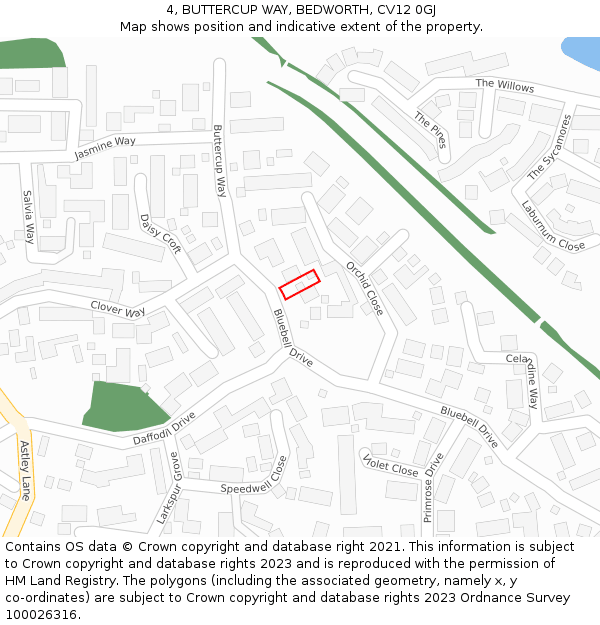 4, BUTTERCUP WAY, BEDWORTH, CV12 0GJ: Location map and indicative extent of plot