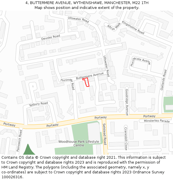 4, BUTTERMERE AVENUE, WYTHENSHAWE, MANCHESTER, M22 1TH: Location map and indicative extent of plot