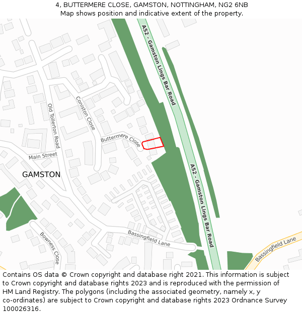 4, BUTTERMERE CLOSE, GAMSTON, NOTTINGHAM, NG2 6NB: Location map and indicative extent of plot