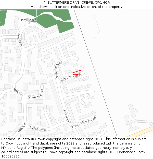 4, BUTTERMERE DRIVE, CREWE, CW1 4QA: Location map and indicative extent of plot