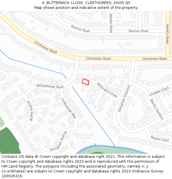 4, BUTTERWICK CLOSE, CLEETHORPES, DN35 0JY: Location map and indicative extent of plot