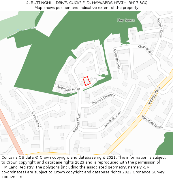 4, BUTTINGHILL DRIVE, CUCKFIELD, HAYWARDS HEATH, RH17 5GQ: Location map and indicative extent of plot