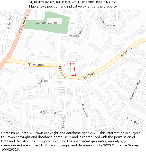 4, BUTTS ROAD, RAUNDS, WELLINGBOROUGH, NN9 6JG: Location map and indicative extent of plot