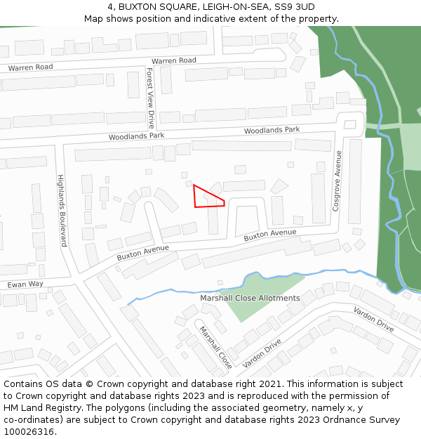 4, BUXTON SQUARE, LEIGH-ON-SEA, SS9 3UD: Location map and indicative extent of plot