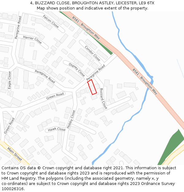 4, BUZZARD CLOSE, BROUGHTON ASTLEY, LEICESTER, LE9 6TX: Location map and indicative extent of plot