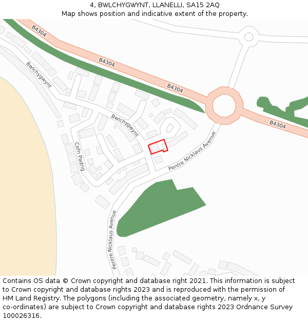 4, BWLCHYGWYNT, LLANELLI, SA15 2AQ: Location map and indicative extent of plot