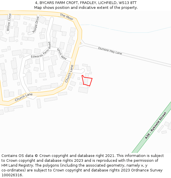 4, BYCARS FARM CROFT, FRADLEY, LICHFIELD, WS13 8TT: Location map and indicative extent of plot