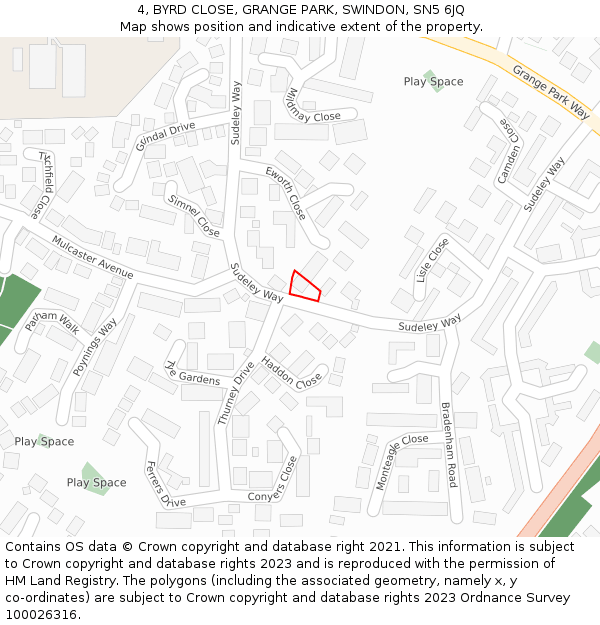 4, BYRD CLOSE, GRANGE PARK, SWINDON, SN5 6JQ: Location map and indicative extent of plot