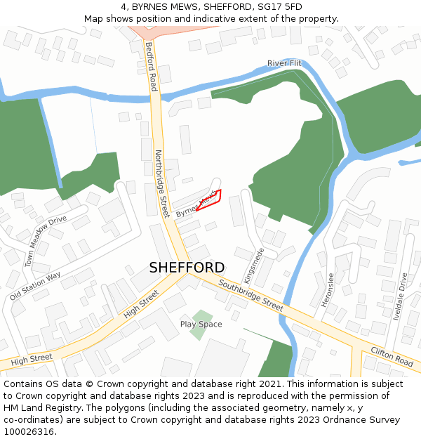 4, BYRNES MEWS, SHEFFORD, SG17 5FD: Location map and indicative extent of plot