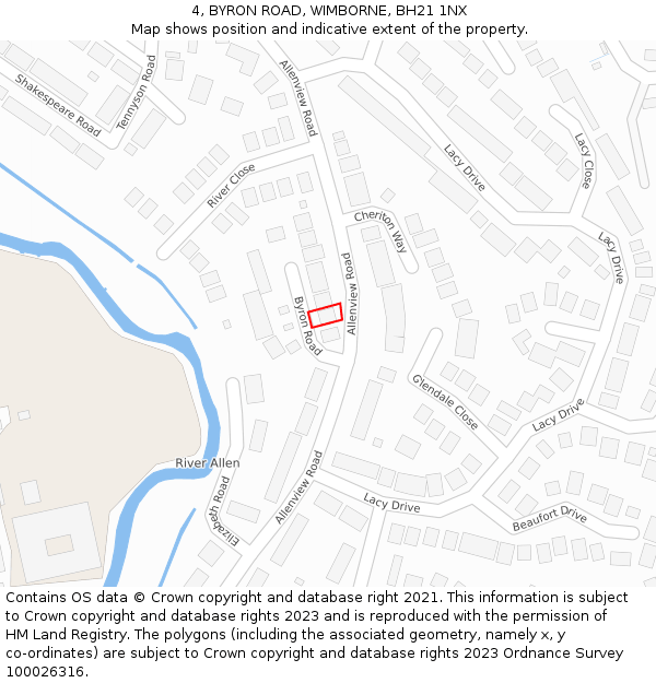 4, BYRON ROAD, WIMBORNE, BH21 1NX: Location map and indicative extent of plot