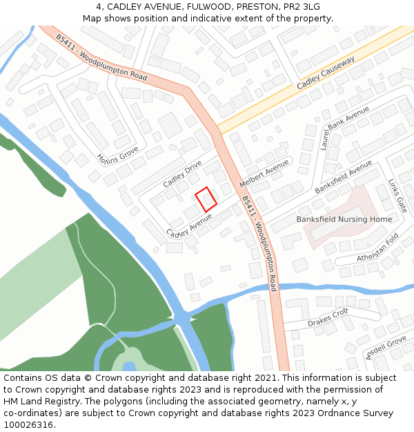 4, CADLEY AVENUE, FULWOOD, PRESTON, PR2 3LG: Location map and indicative extent of plot