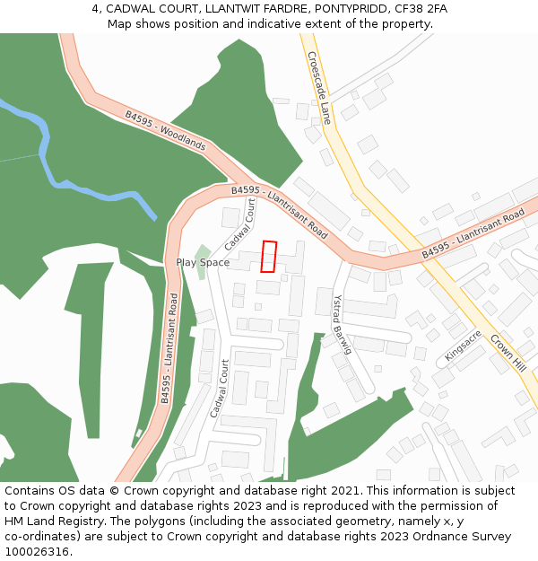 4, CADWAL COURT, LLANTWIT FARDRE, PONTYPRIDD, CF38 2FA: Location map and indicative extent of plot