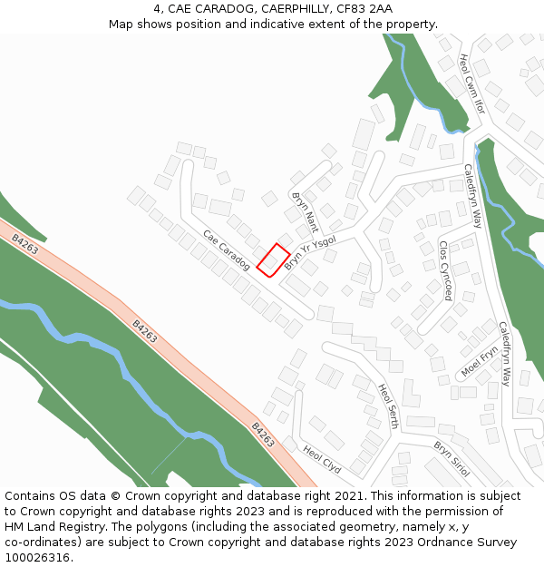 4, CAE CARADOG, CAERPHILLY, CF83 2AA: Location map and indicative extent of plot