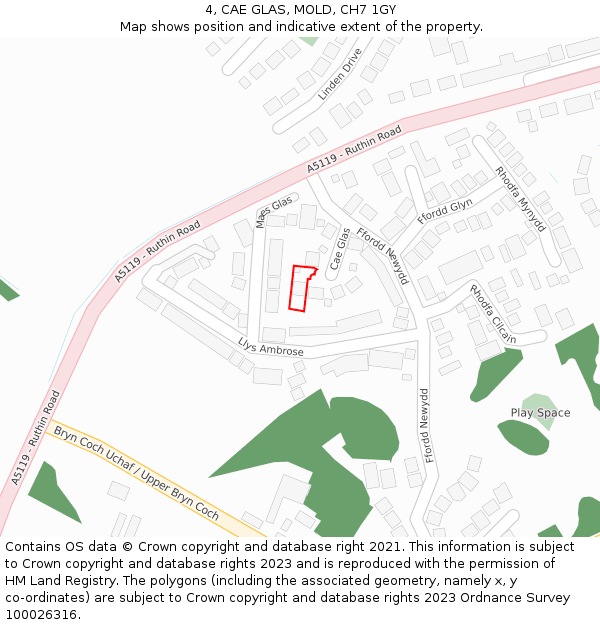 4, CAE GLAS, MOLD, CH7 1GY: Location map and indicative extent of plot