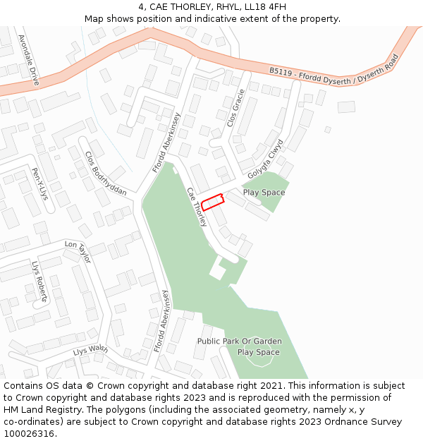 4, CAE THORLEY, RHYL, LL18 4FH: Location map and indicative extent of plot