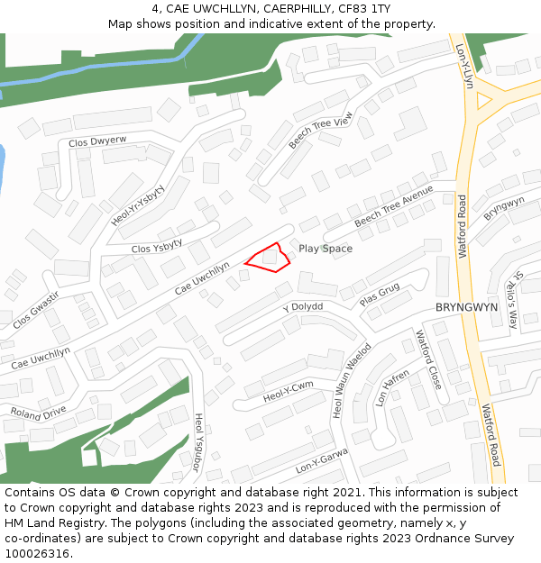 4, CAE UWCHLLYN, CAERPHILLY, CF83 1TY: Location map and indicative extent of plot