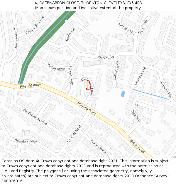 4, CAERNARFON CLOSE, THORNTON-CLEVELEYS, FY5 4FD: Location map and indicative extent of plot