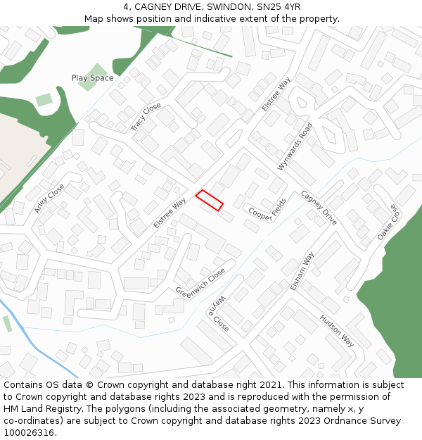 4, CAGNEY DRIVE, SWINDON, SN25 4YR: Location map and indicative extent of plot