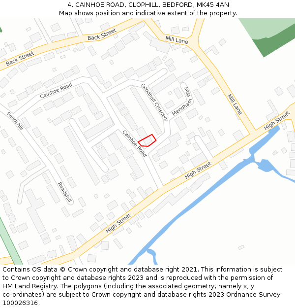 4, CAINHOE ROAD, CLOPHILL, BEDFORD, MK45 4AN: Location map and indicative extent of plot