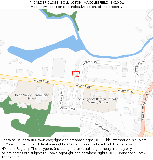 4, CALDER CLOSE, BOLLINGTON, MACCLESFIELD, SK10 5LJ: Location map and indicative extent of plot