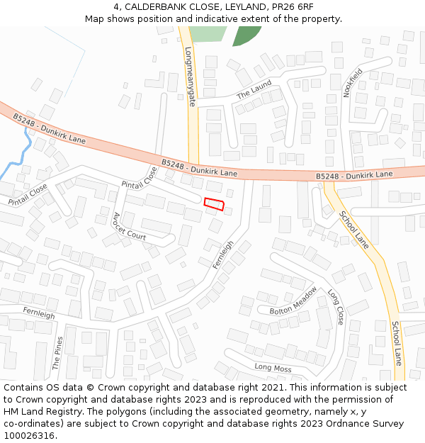 4, CALDERBANK CLOSE, LEYLAND, PR26 6RF: Location map and indicative extent of plot