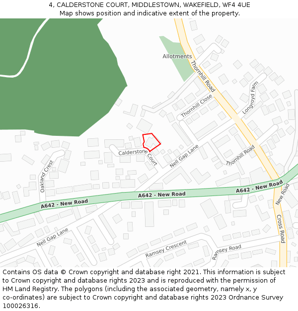 4, CALDERSTONE COURT, MIDDLESTOWN, WAKEFIELD, WF4 4UE: Location map and indicative extent of plot