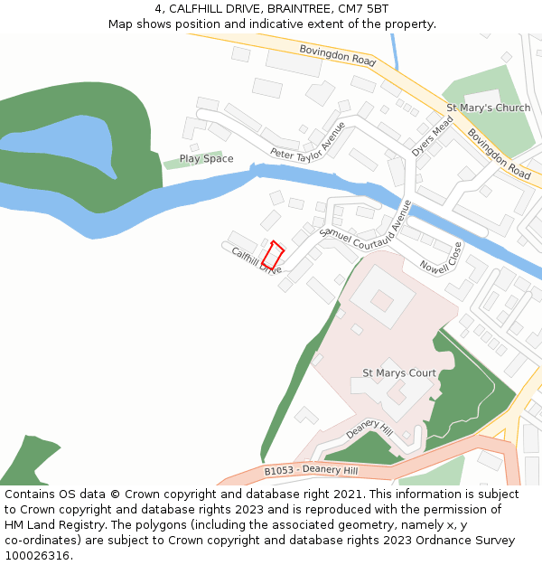 4, CALFHILL DRIVE, BRAINTREE, CM7 5BT: Location map and indicative extent of plot