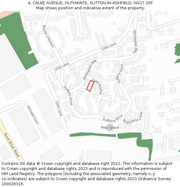 4, CALKE AVENUE, HUTHWAITE, SUTTON-IN-ASHFIELD, NG17 2SF: Location map and indicative extent of plot