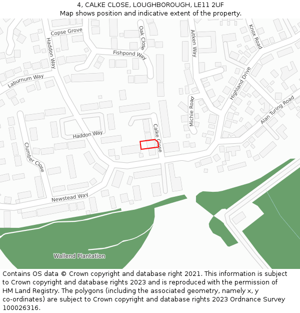 4, CALKE CLOSE, LOUGHBOROUGH, LE11 2UF: Location map and indicative extent of plot