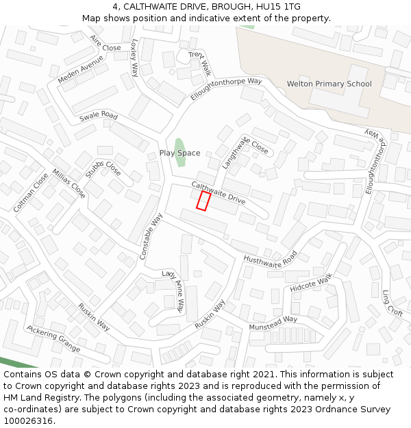 4, CALTHWAITE DRIVE, BROUGH, HU15 1TG: Location map and indicative extent of plot