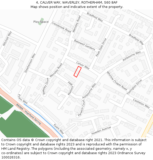 4, CALVER WAY, WAVERLEY, ROTHERHAM, S60 8AF: Location map and indicative extent of plot